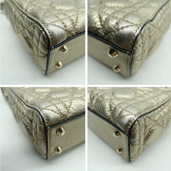 100% Authentic DIOR Lady Gold Leather Satchel Bag - Picture 8 of 12